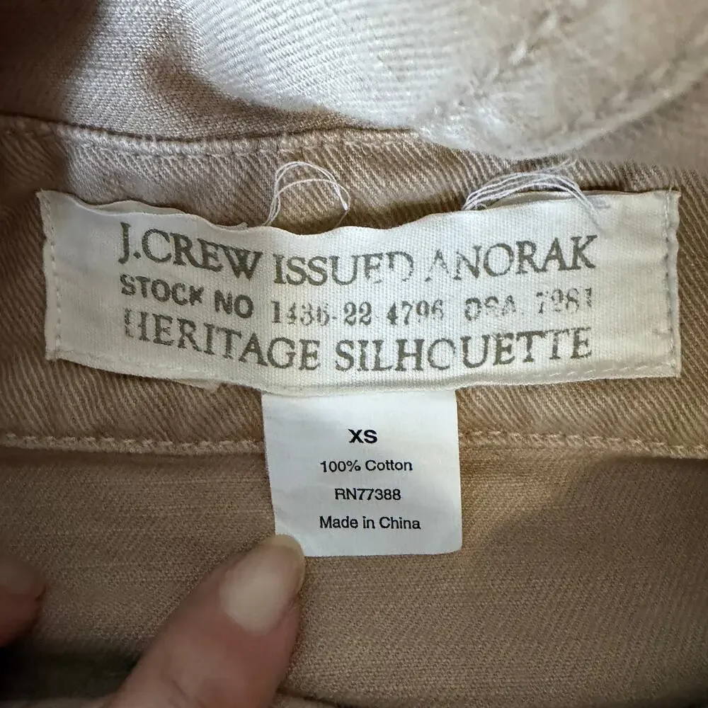 J.CREW Archive Heritage Silhouette Issued Military Anorak Hooded Jacket Size XS